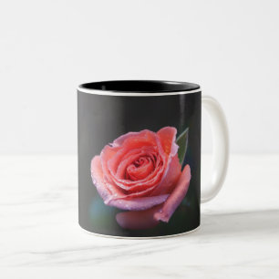 Single Pink Rose Two-Tone Coffee Mug