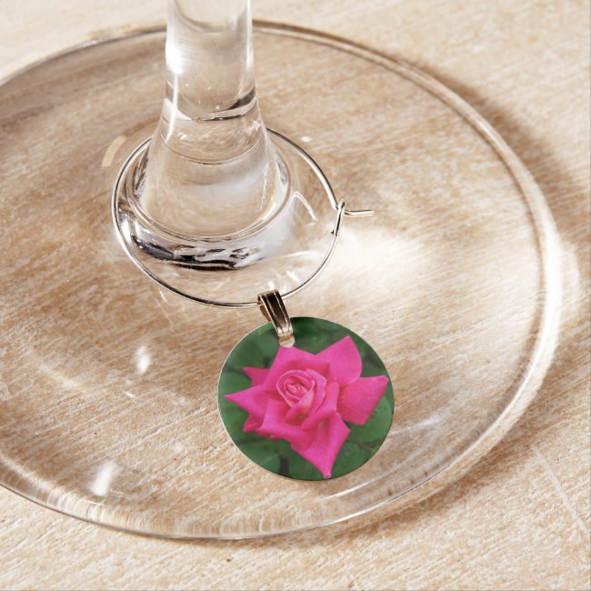 Single Pink Rose Wine Charm