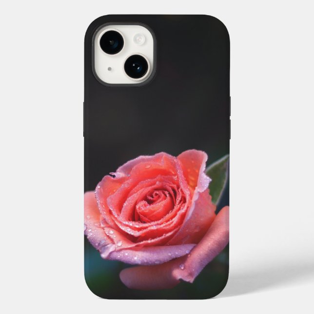 Single Pink Rose with Dew Case-Mate iPhone Case (Back)