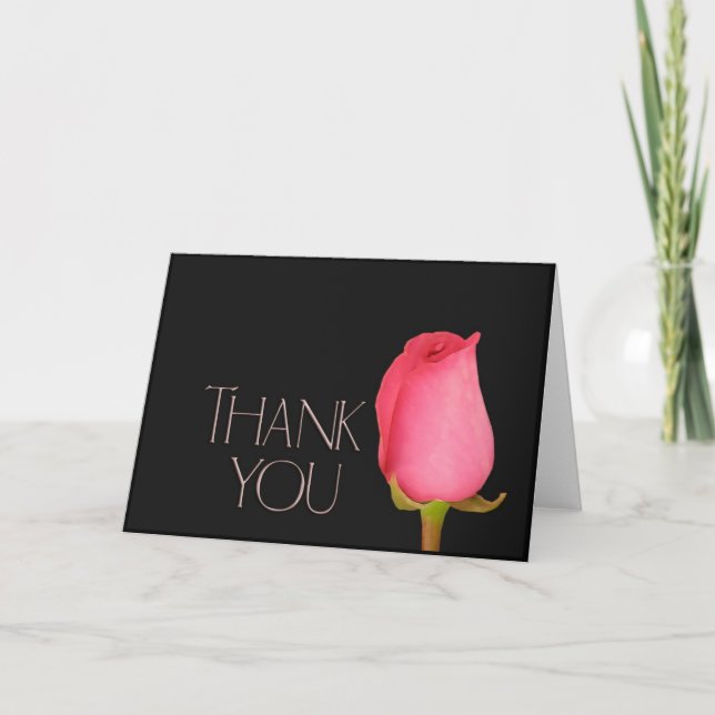 Single pink rosebud thank you card (Front)
