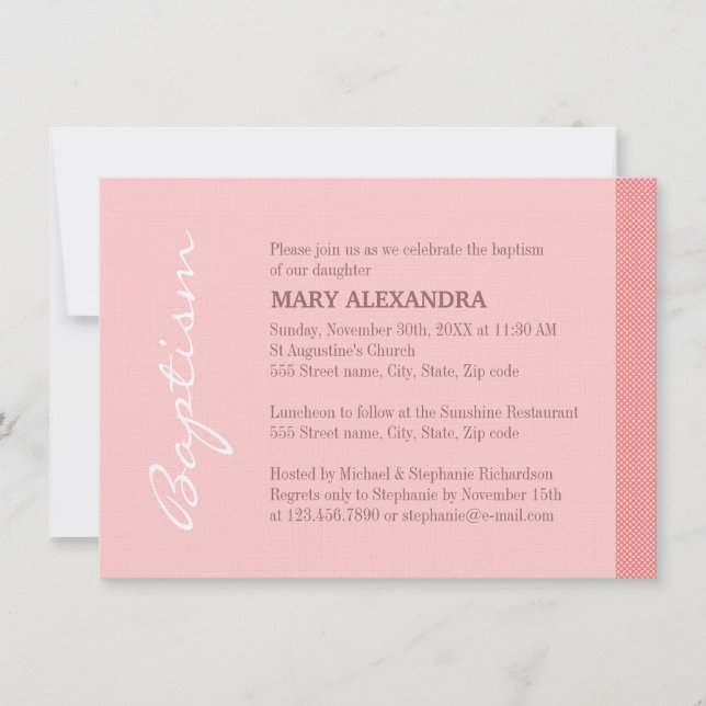 Single Pink Stripe Baptism Invitation (Front)