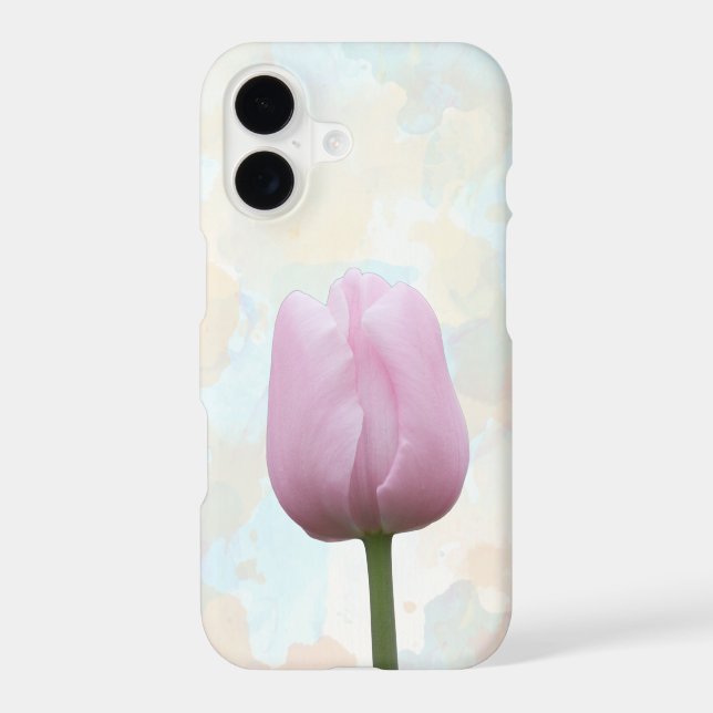 Single Pink Tulip Bud Muted Backdrop iPhone Case (Back)
