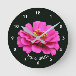 Single Pink Zinnia Flower Personalized Round Clock