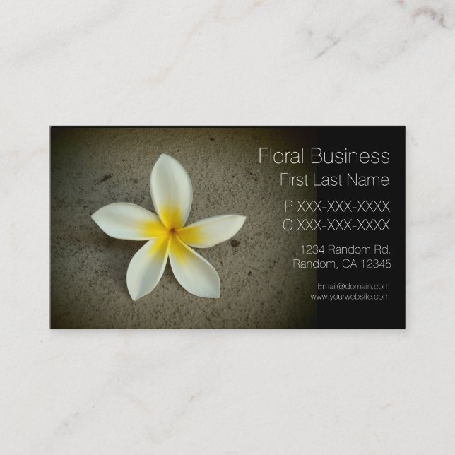 Single plumeria flower custom business cards (Front)