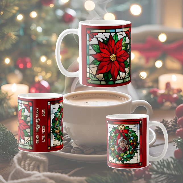 Single Poinsettias Faux Stained Glass  Coffee Mug (Creator Uploaded)