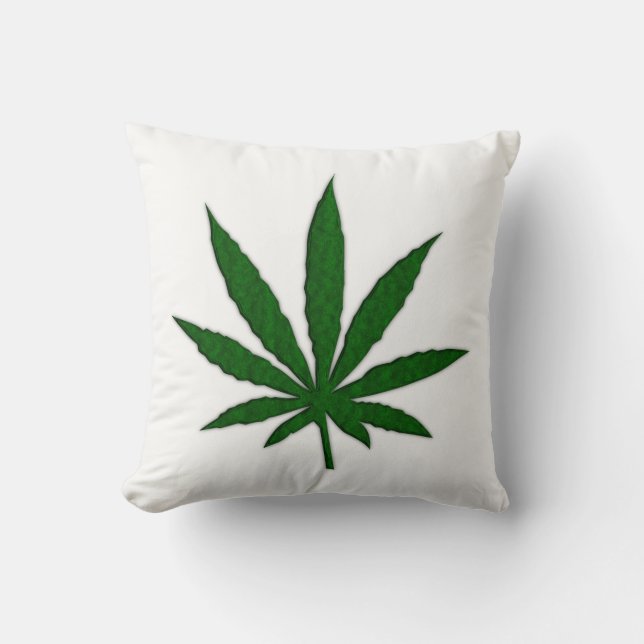 Single Pot Leaf on White Throw Pillow (Front)
