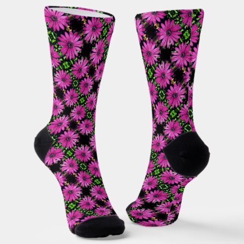 Single Purple African Daisy Flower Pattern   Socks