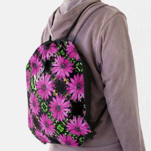 Single Purple African Daisy Flower Personalized Drawstring Bag