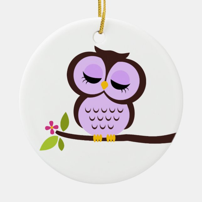 Single Purple Owl Ceramic Ornament (Front)