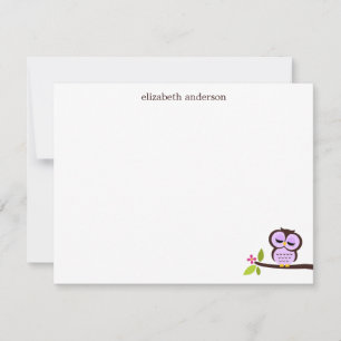 Single Purple Owl Custom Thank You Notes