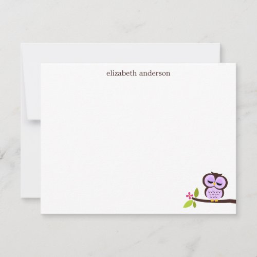 Single Purple Owl Custom Thank You Notes Invites