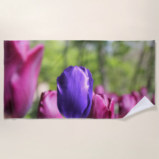 Single Purple Tulip Beach Towel