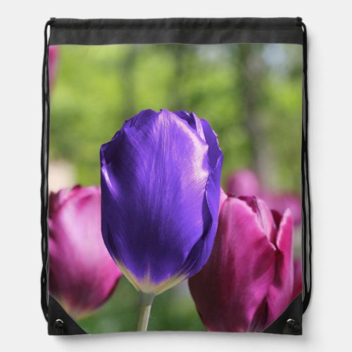 Single Purple Tulip Drawstring Bag