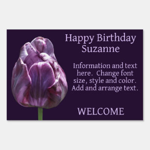 Single Purple Tulip Flower Personalized Birthday Sign
