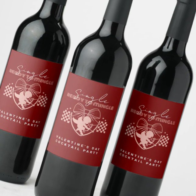 Single Ready to Mingle Cupid Red Valentine Party  Wine Label (Creator Uploaded)