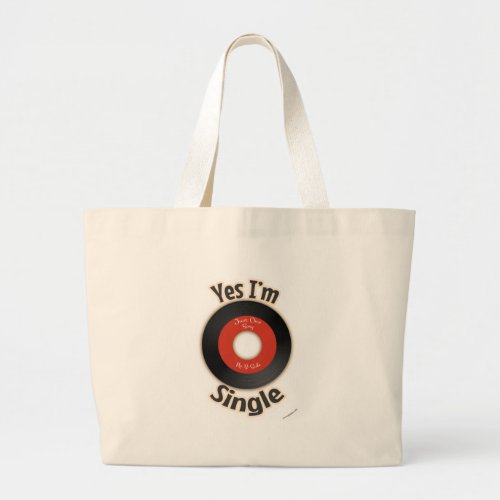 Single Record Fun Retro Music Cartoon Motto Large Tote Bag