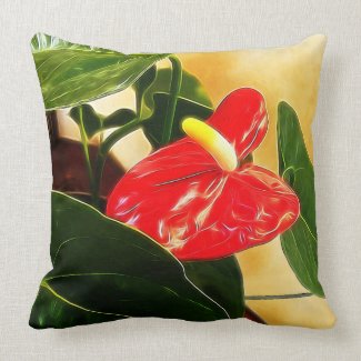 Single Red Anthurium Floral Photography Throw Pillow