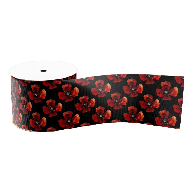 Single red poppy flower grosgrain ribbon (Spool)