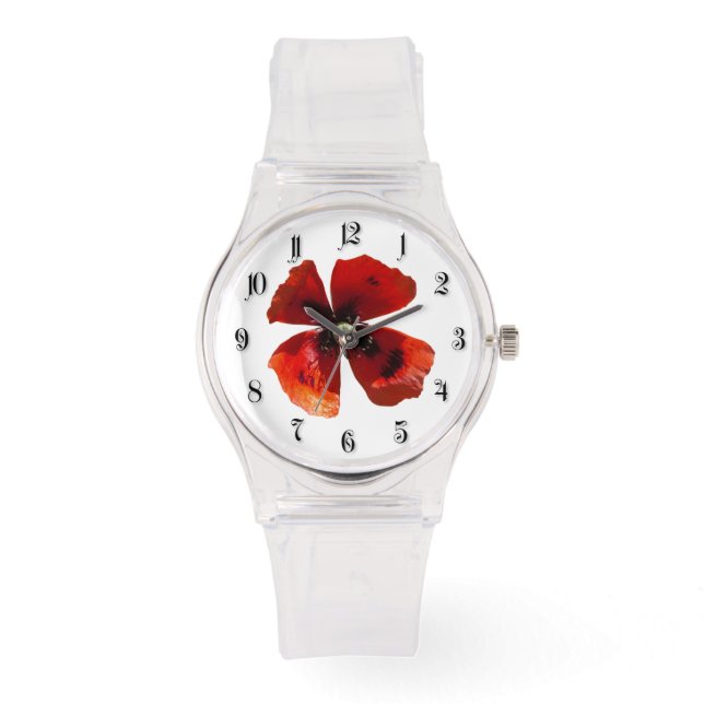 Single red poppy flower watch (Front)