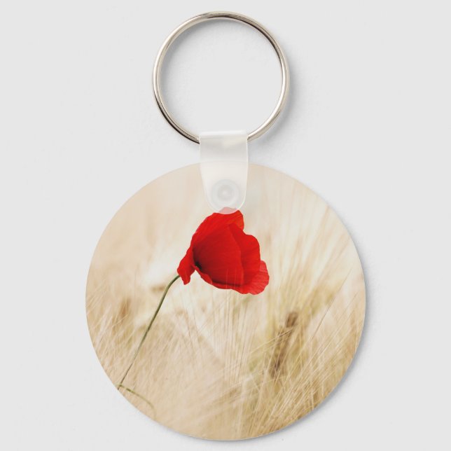 Single Red Poppy in a Grassy Field Keychain (Front)