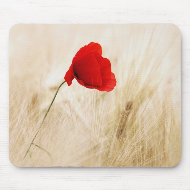 Single Red Poppy in a Grassy Field Mouse Pad (Front)