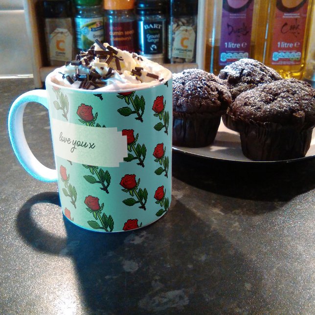 Single Red Rose Add Your Text Romantic Pattern Coffee Mug (Creator Uploaded)