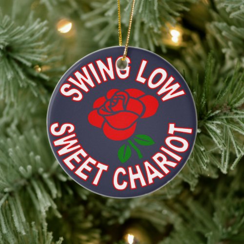 Single Red Rose and Sweet Chariot Anthem Ceramic Ornament
