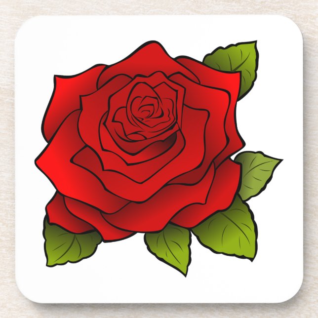 Single Red Rose Art Beverage Coaster (Front)