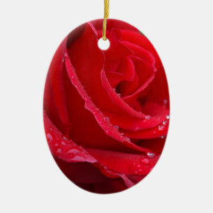 Single red rose blossoms ceramic ornament