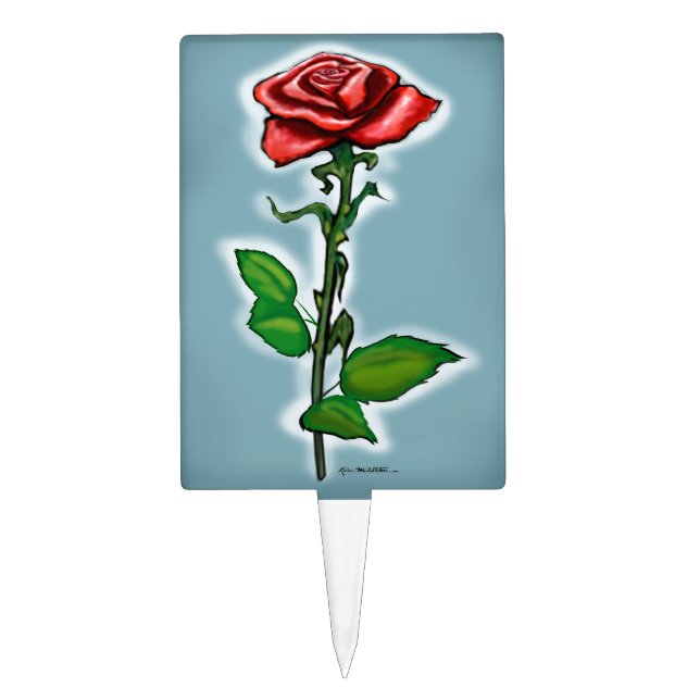 Single Red Rose Cake Topper (Front)