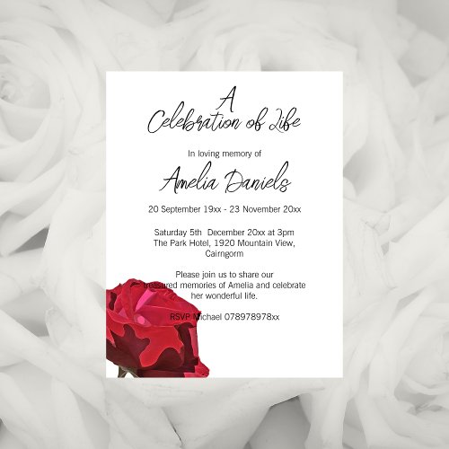 Single Red Rose Celebration of Life Card