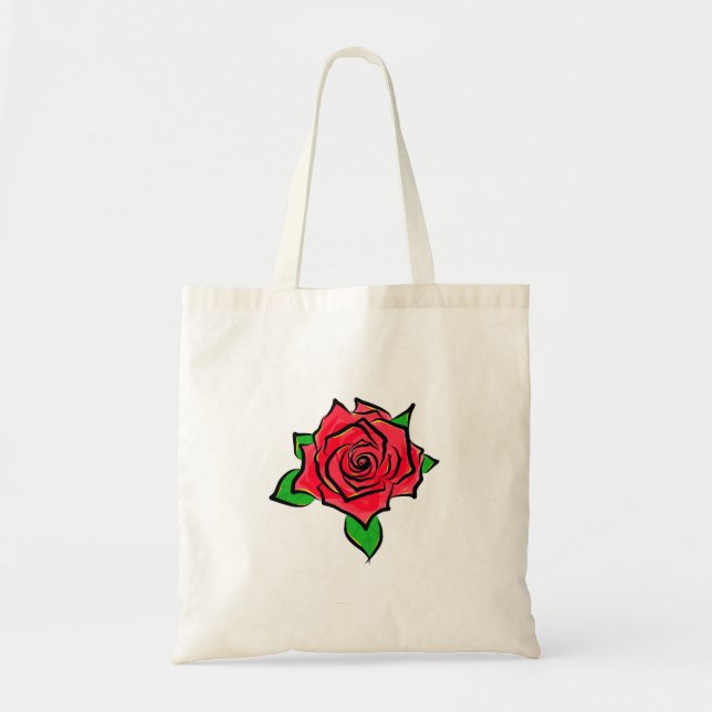 Single Red Rose Digital Painting Rose Art Drawing Tote Bag (Front)