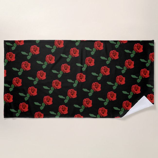 Single Red Rose Floral Beach Towel