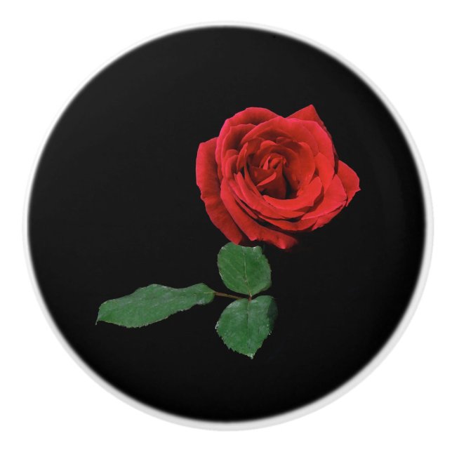 Single Red Rose Flower Ceramic Knob (Front)