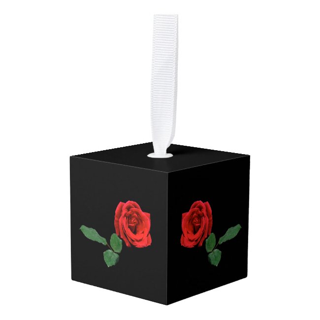 Single Red Rose Flower Cube Ornament