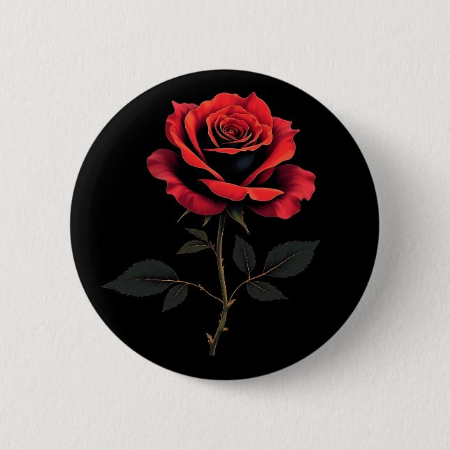 Single Red Rose Flower Lovers Gardening   Button (Front)
