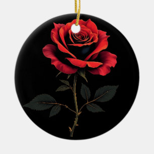 Single Red Rose Flower Lovers Gardening Ceramic Ornament