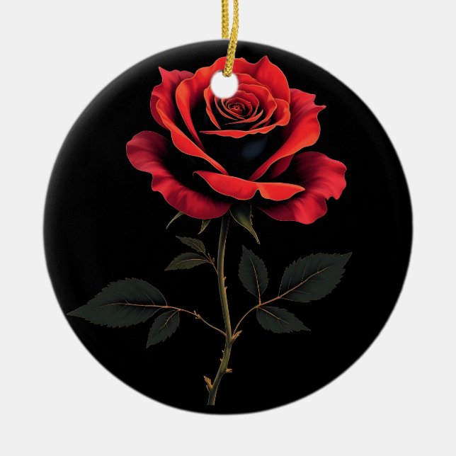 Single Red Rose Flower Lovers Gardening   Ceramic Ornament (Front)