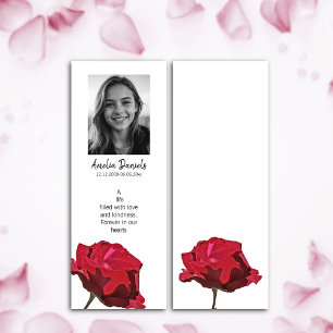 Single Red Rose Funeral Bookmark