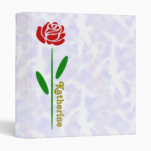 Single Red Rose Green Stem Leaves Customize Name Binder