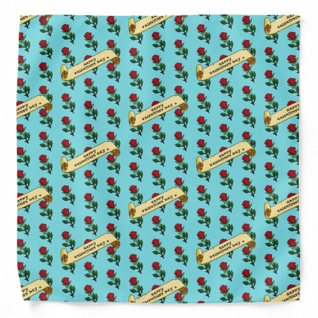 Single Red Rose Happy Valentine's Day 80s Retro Bandana (Front)
