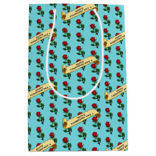 Single Red Rose Happy Valentine's Day 80s Retro Medium Gift Bag