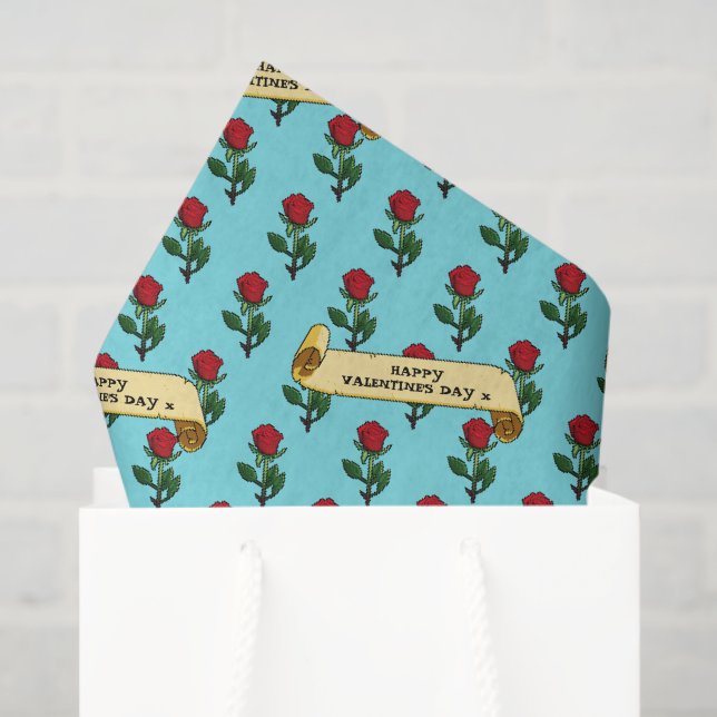 Single Red Rose Happy Valentine's Day 80s Retro Tissue Paper (Gift Bag)