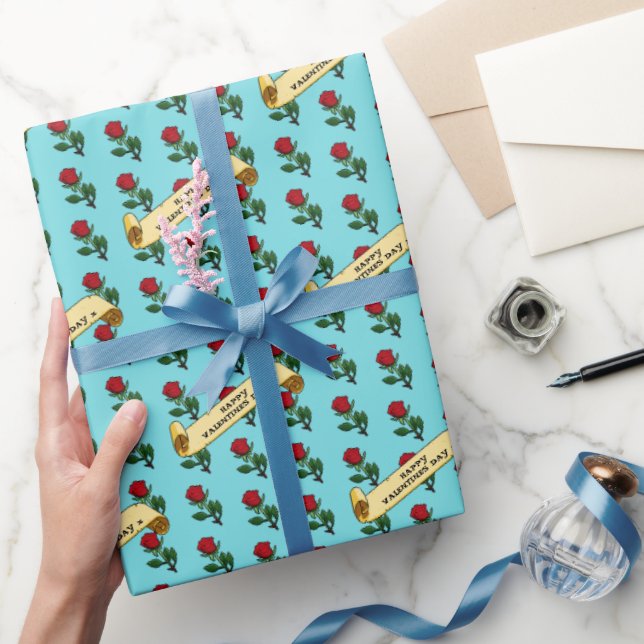 Single Red Rose Happy Valentine's Day 80s Retro Wrapping Paper (Gifting)