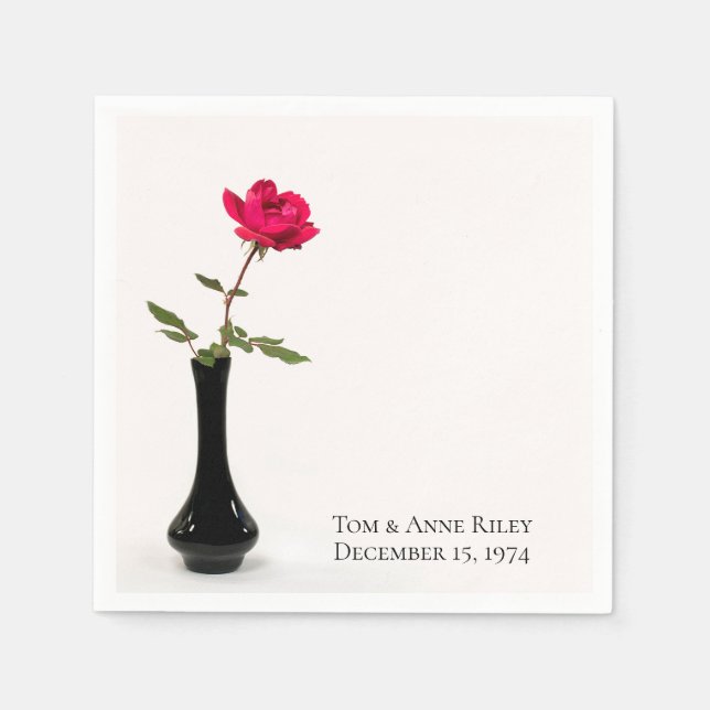 single red rose in black vase napkins (Front)