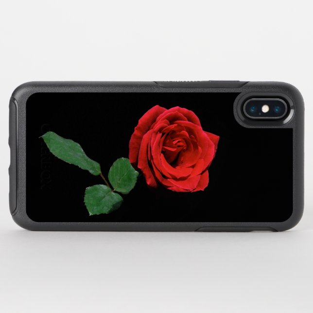 Single Red Rose on Black OtterBox iPhone X Case (Back Horizontal)