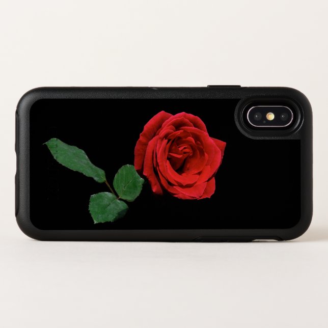 Single Red Rose on Black OtterBox iPhone X Case (Back Horizontal)
