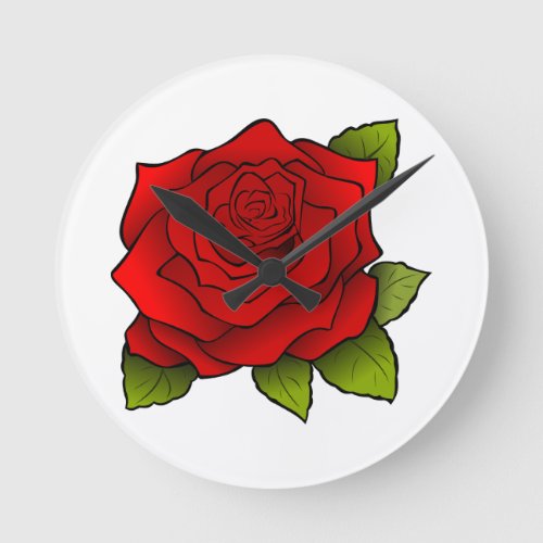 Single Red Rose on White Round Clock