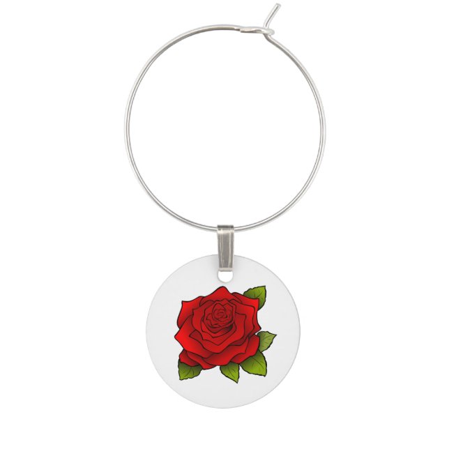 Single Red Rose on White Wine Charm (Front)