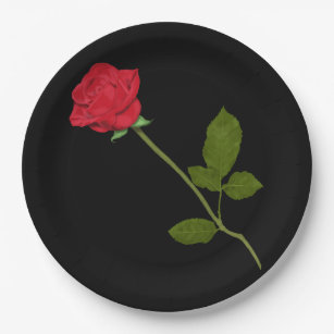 Single Red Rose Paper Plates